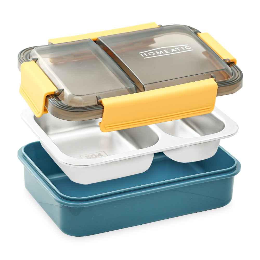 HOMEATIC MULTI-COMPARTMENT BLUE STAINLESS STEEL LUNCH BOX 750ML