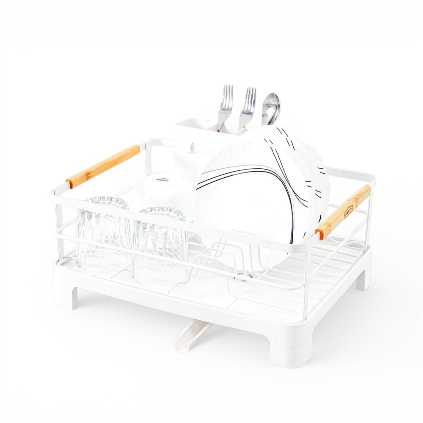 HOMEATIC WHITE DISH RACK WITH WOODEN HANDLES