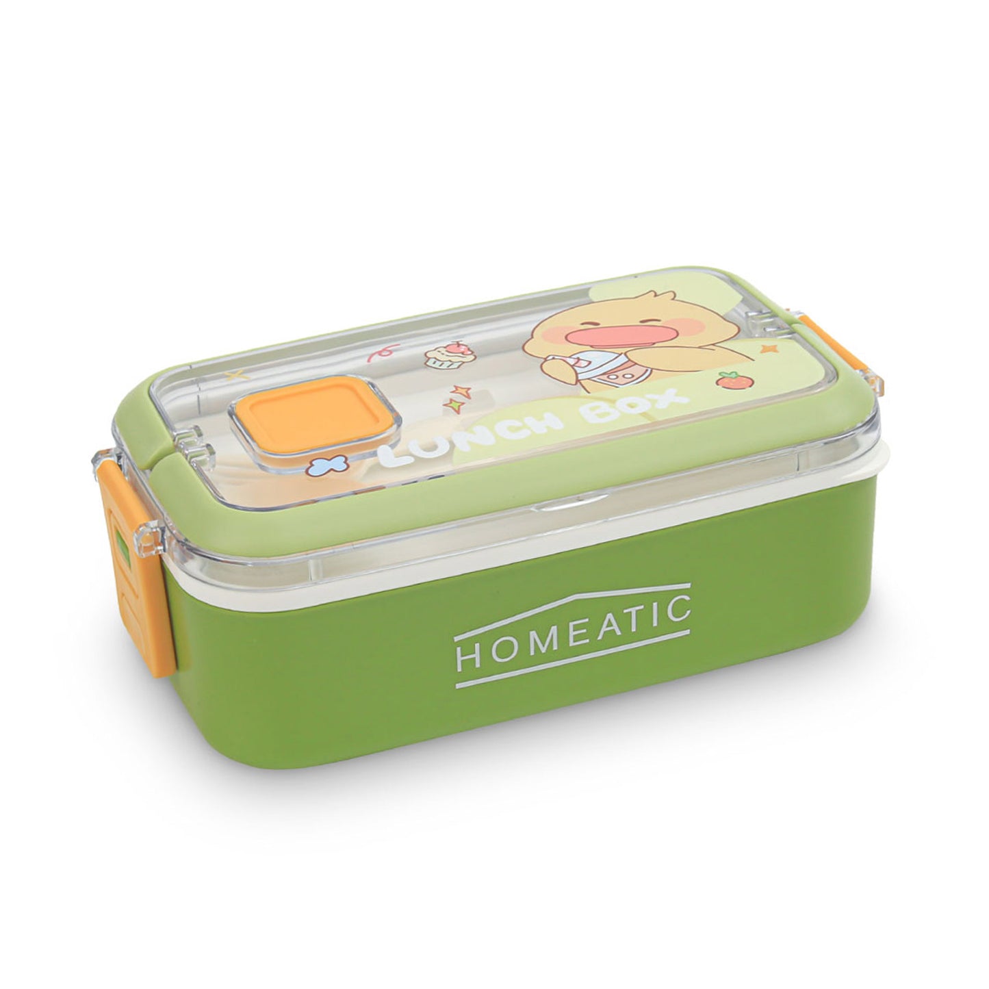 HOMEATIC KAWAI FRIENDS GREEN PLASTIC LUNCH BOX WITH CUTLERY 1LTR
