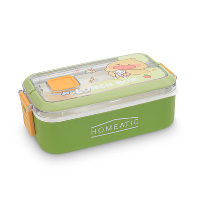 HOMEATIC KAWAI FRIENDS GREEN PLASTIC LUNCH BOX WITH CUTLERY 1LTR