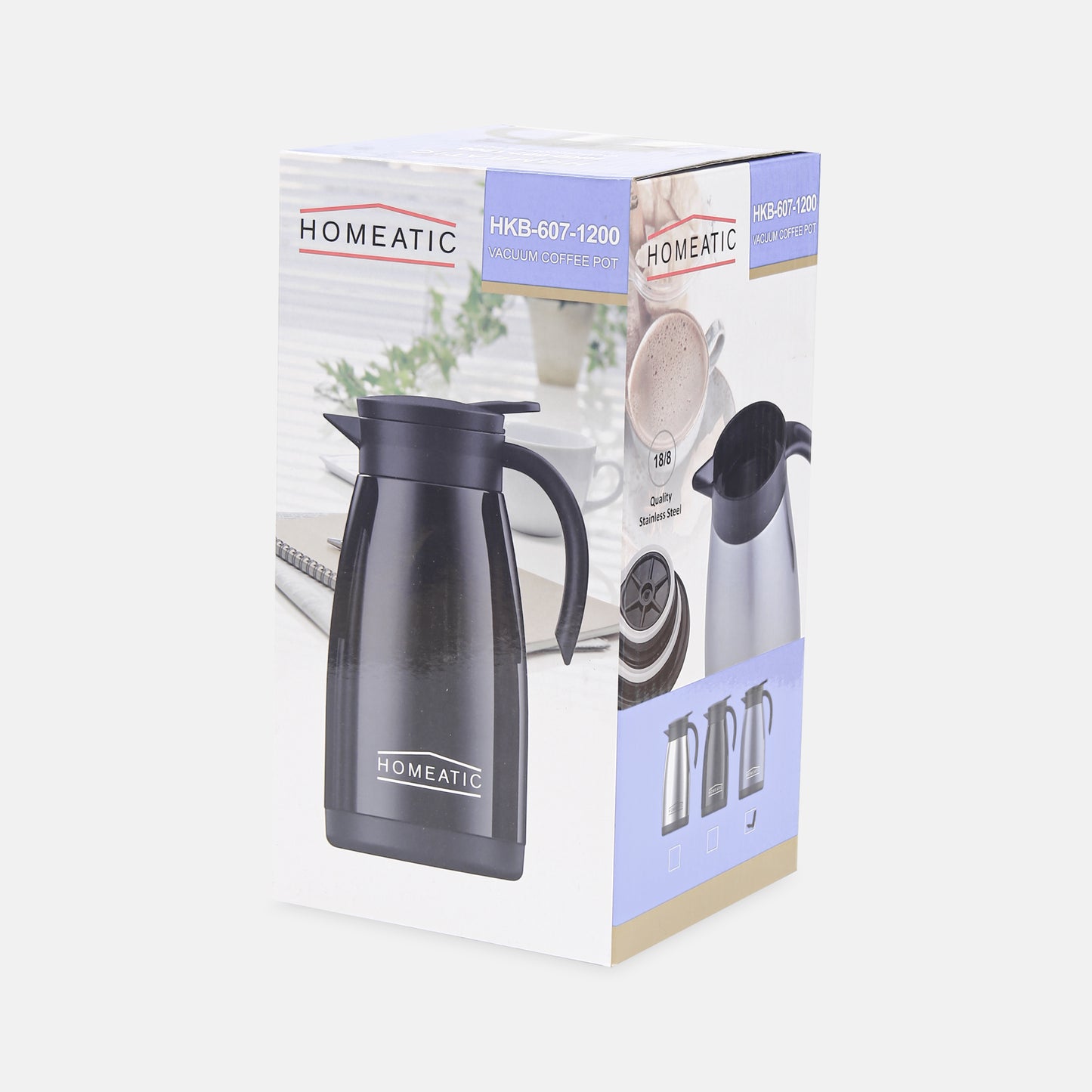HOMEATIC ESSENTIAL STEEL BLACK THERMOS 1.2 LITRES