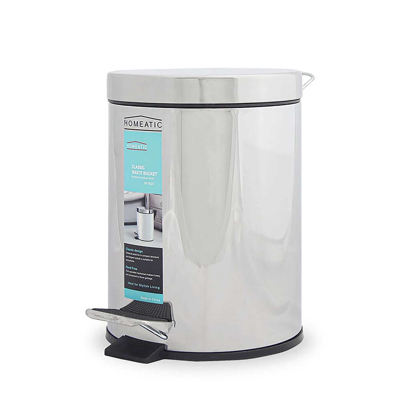 HOMEATIC STAINLES STEEL WASTE BIN - SILVER