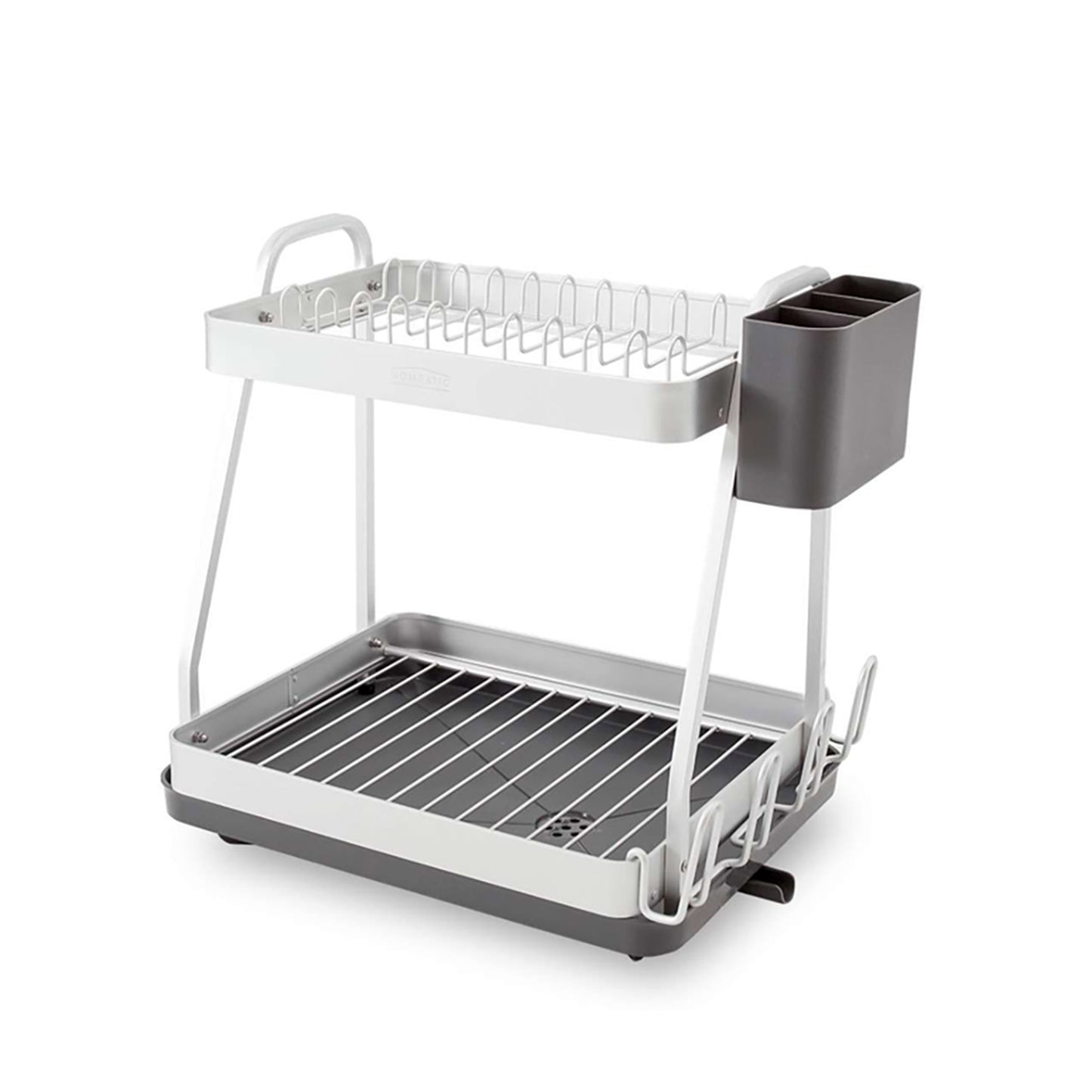 HOMEATIC TWO-TIER SPACE-SAVING WHITE DISH RACK WITH DRAINER