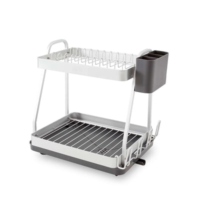 HOMEATIC TWO-TIER SPACE-SAVING WHITE DISH RACK WITH DRAINER