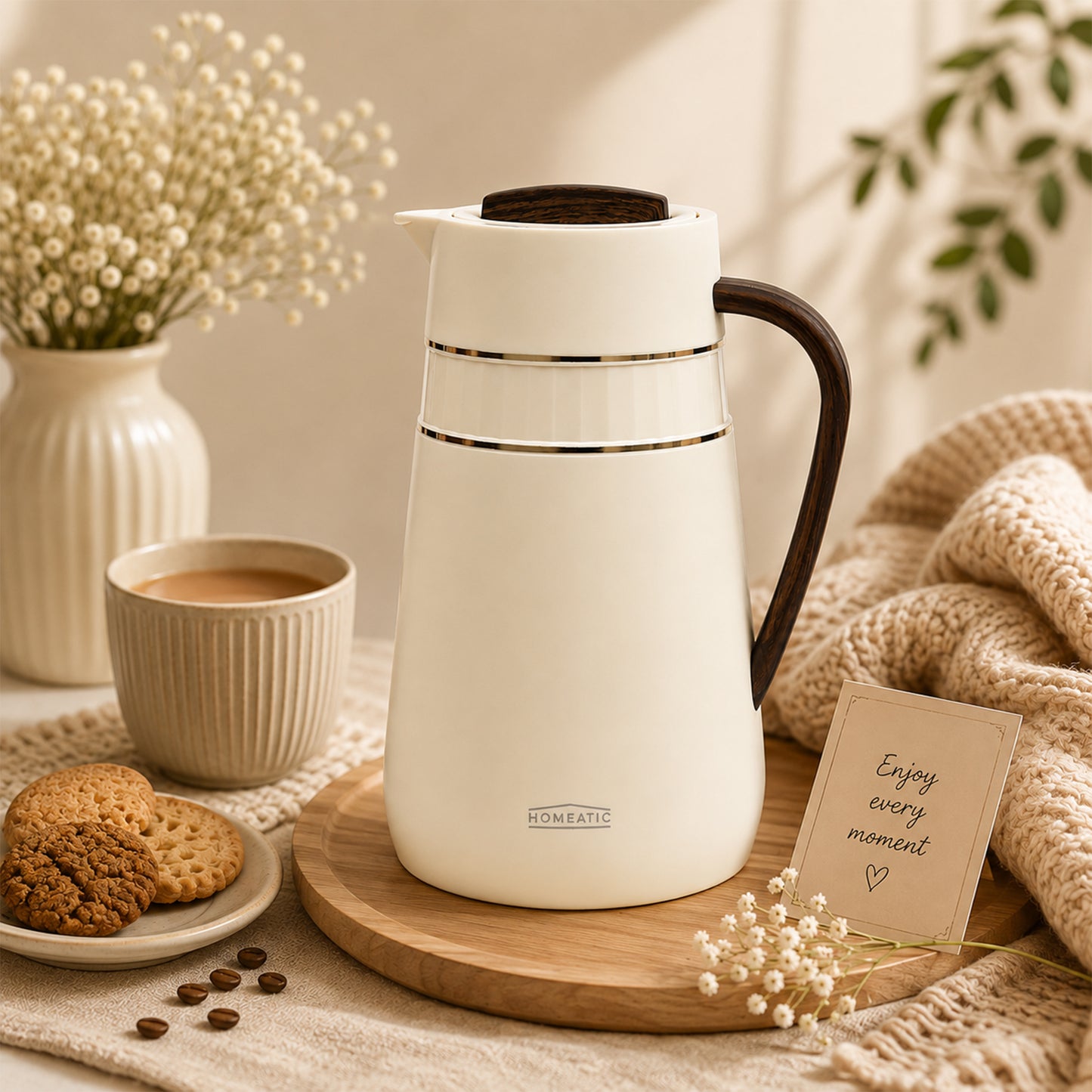 HOMEATIC GLASS VACUUM FLASK WHITE