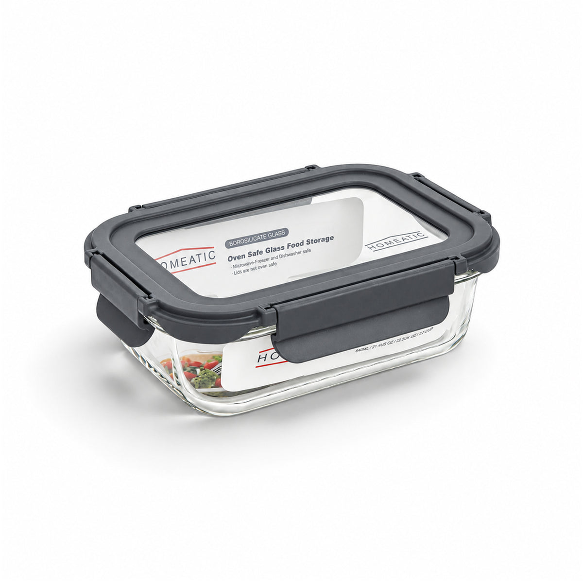 HOMEATIC BOROSILICATE GLASS HEAT RESISTANT CONTAINER (GREY)