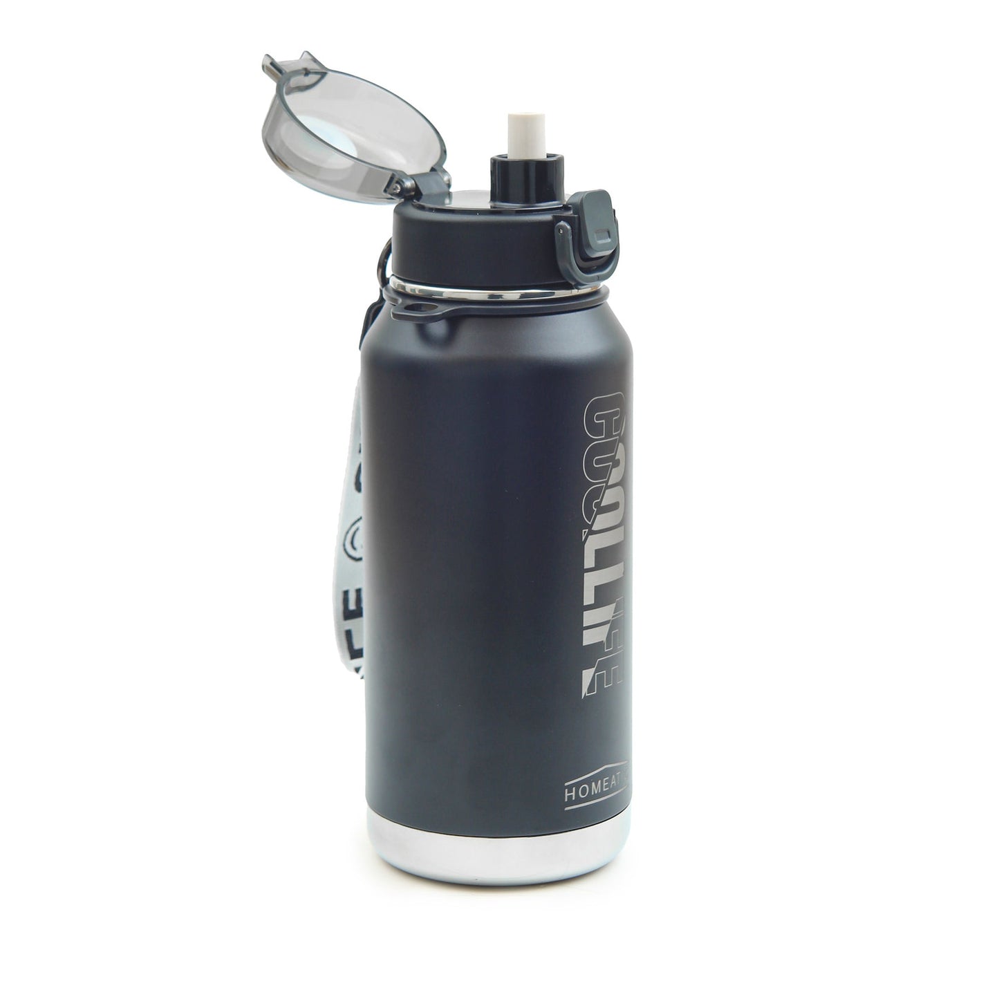 HOMEATIC VACUUM FLASK - BLACK STEEL WATER BOTTLE 1100ML