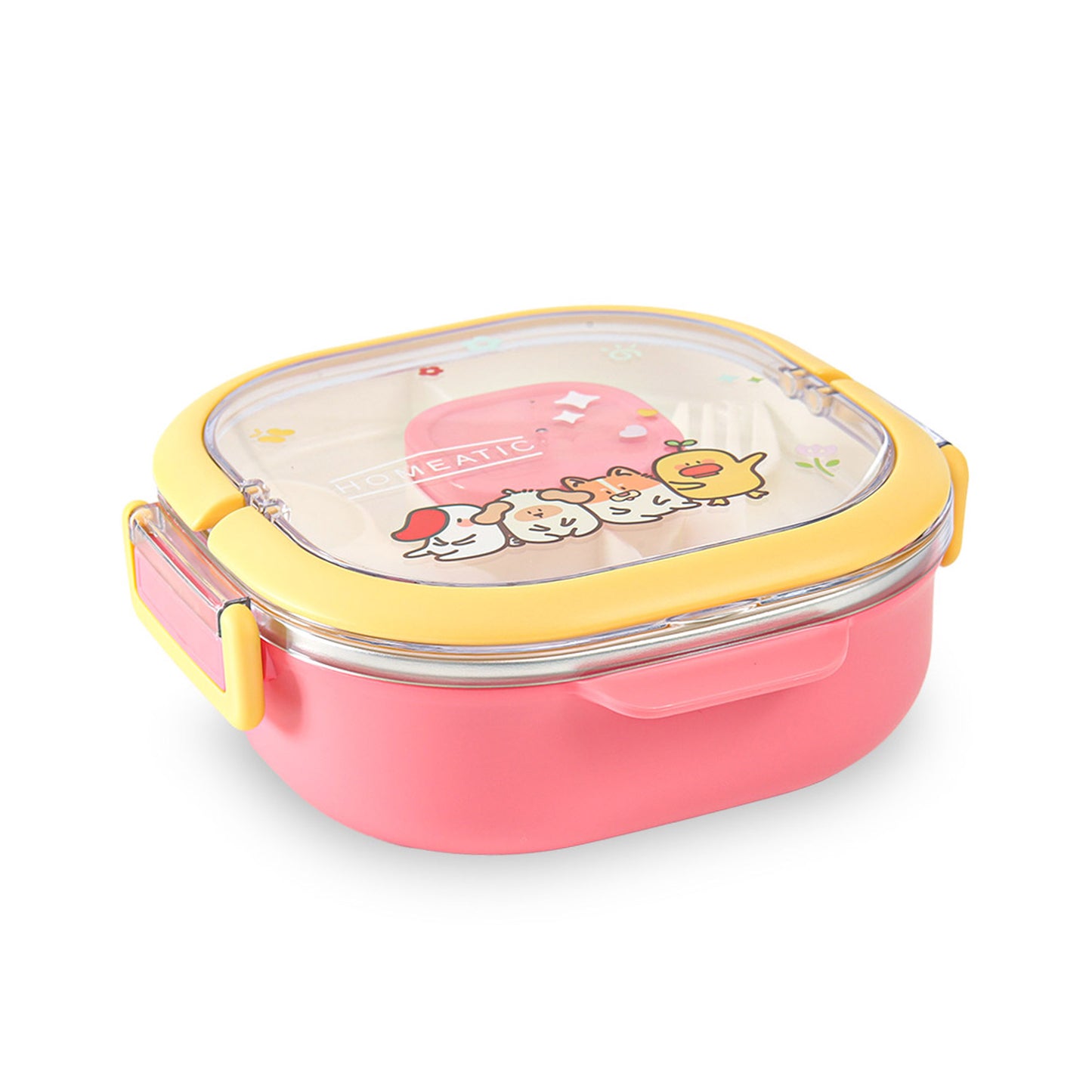 HOMEATIC FRIENDS STAINLESS STEEL PINK LUNCH BOX 700ML