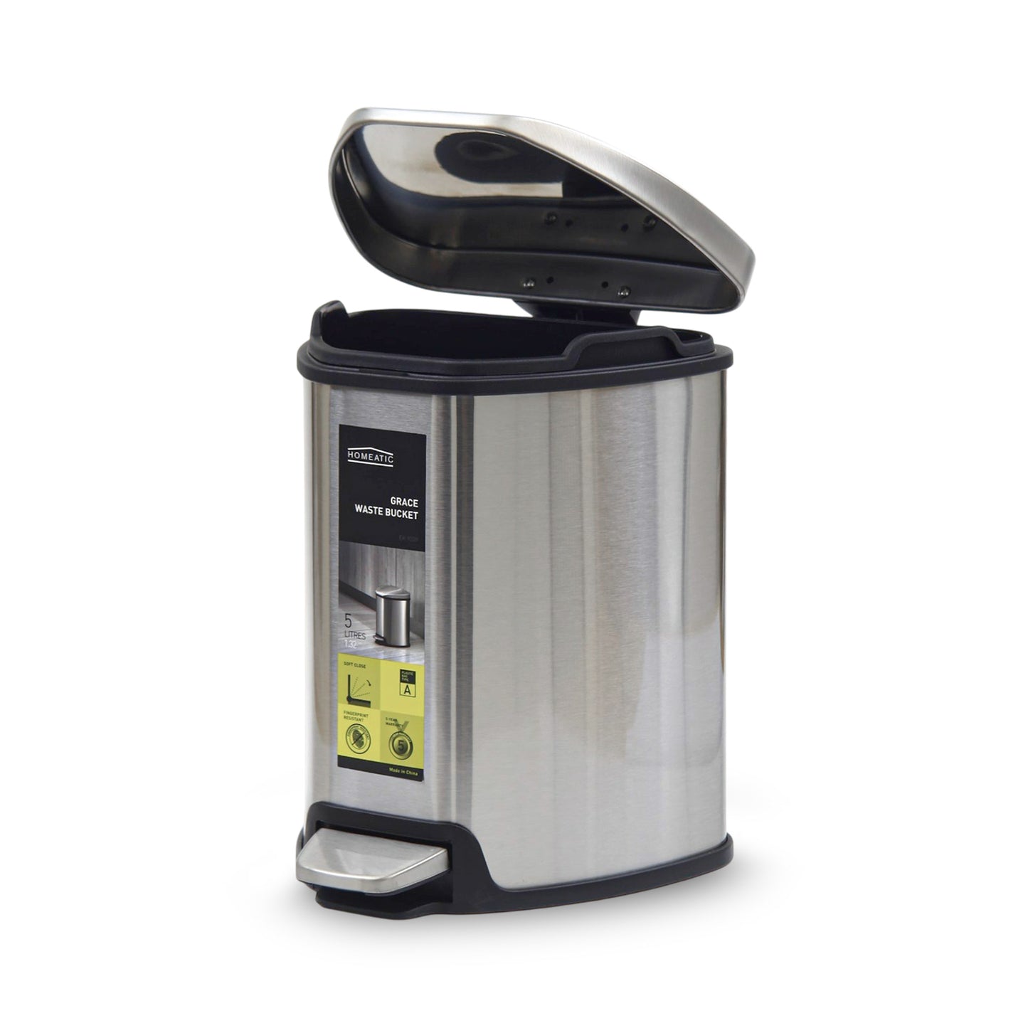 HOMEATIC PEDAL BIN SOFT CLOSE SILVER