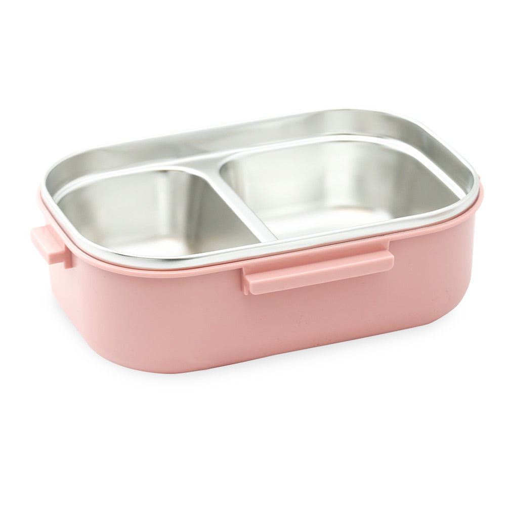 HOMEATIC DUO BENTO STAINLESS STEEL PINK LUNCH BOX WITH SPOON & FORK