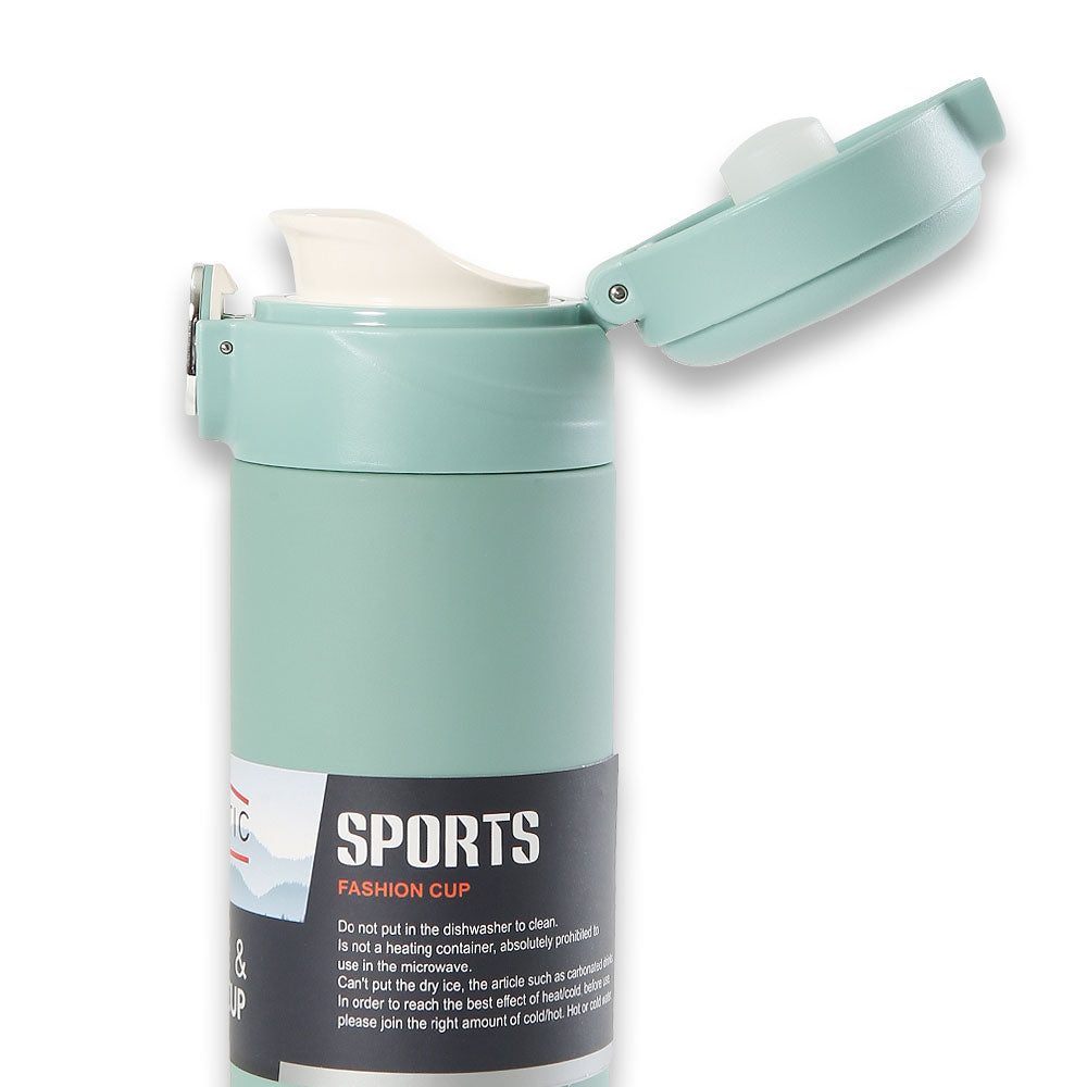 HOMEATIC LEISURE & SPORTS VACUUM FLASK - GREEN STEEL WATER BOTTLE 400 ML
