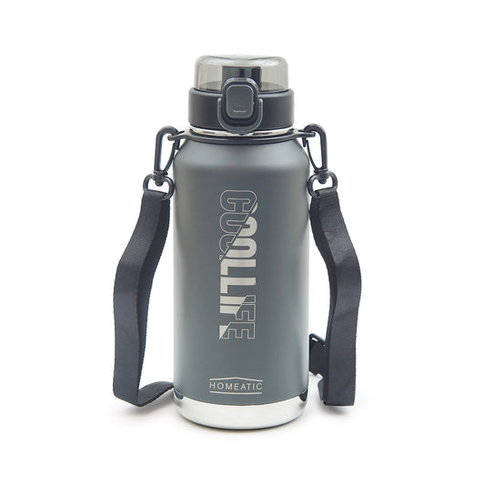 HOMEATIC VACUUM FLASK - GREY STEEL WATER BOTTLE 1100ML