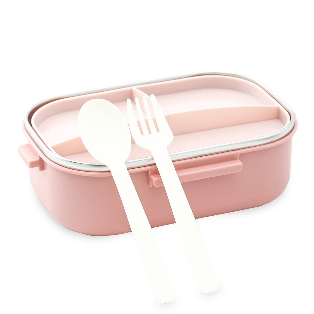 HOMEATIC DUO BENTO STAINLESS STEEL PINK LUNCH BOX WITH SPOON & FORK