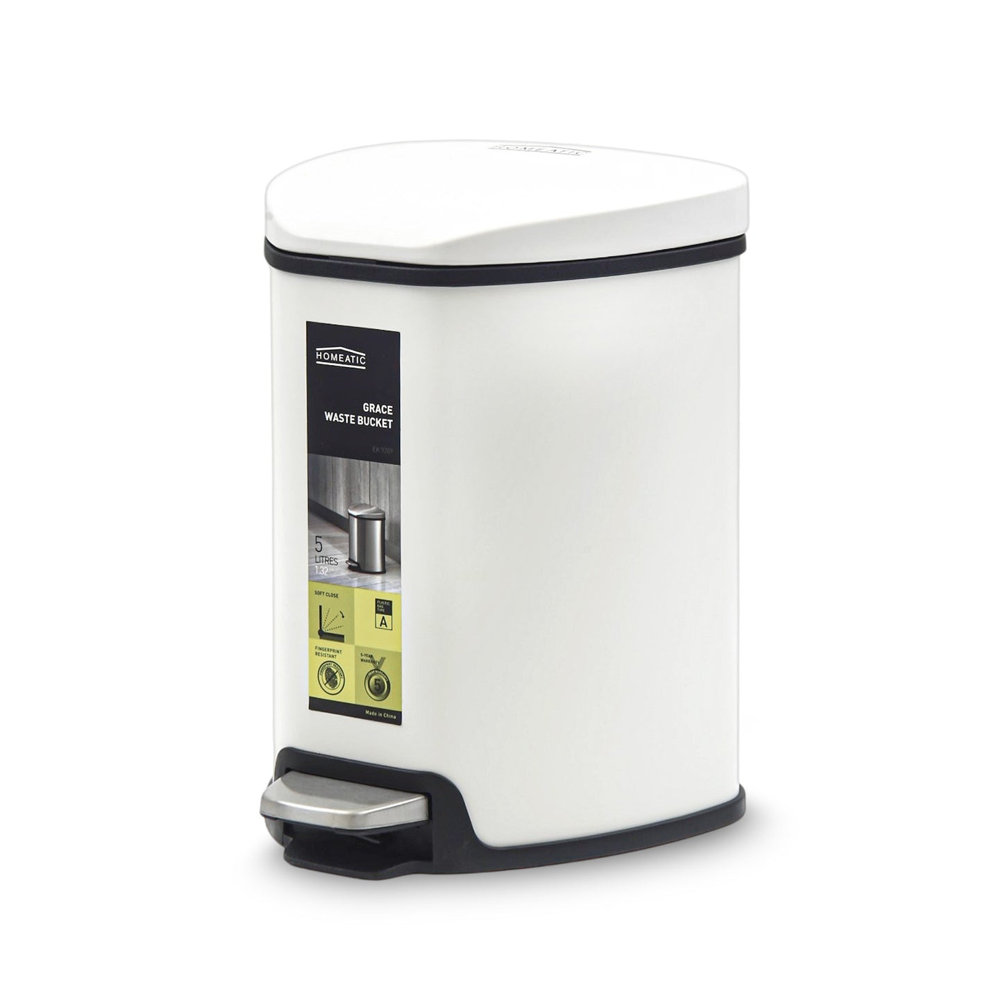 HOMEATIC PEDAL BIN SOFT CLOSE WHITE