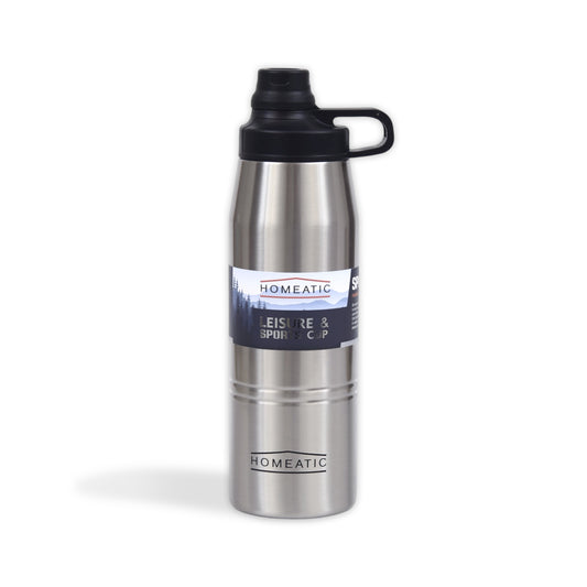 HOMEATIC LEISURE & SPORTS VACUUM FLASK SILVER STEEL WATER BOTTLE 900 ML