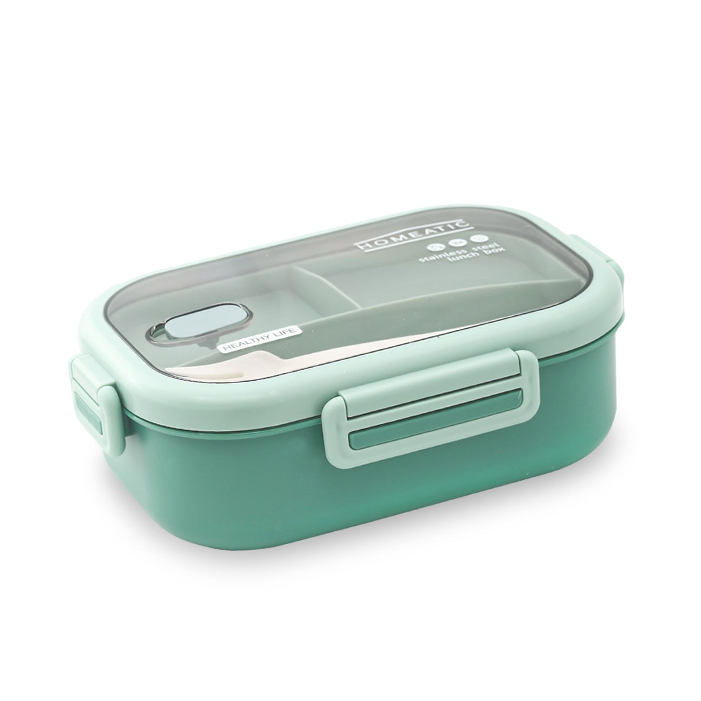 HOMEATIC DUO BENTO STAINLESS STEEL GREEN LUNCH BOX WITH SPOON & FORK