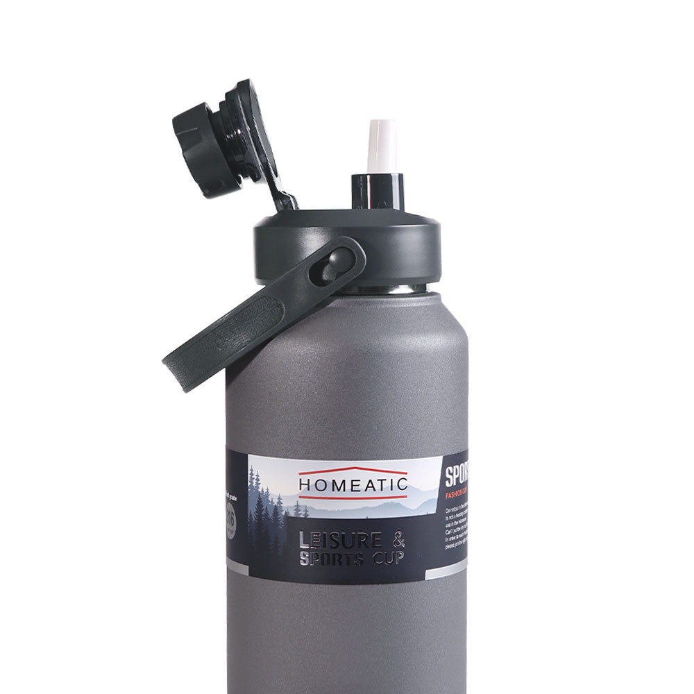 HOMEATIC LEISURE & SPORTS VACUUM FLASK GREY STEEL WATER BOTTLE 1300 ML