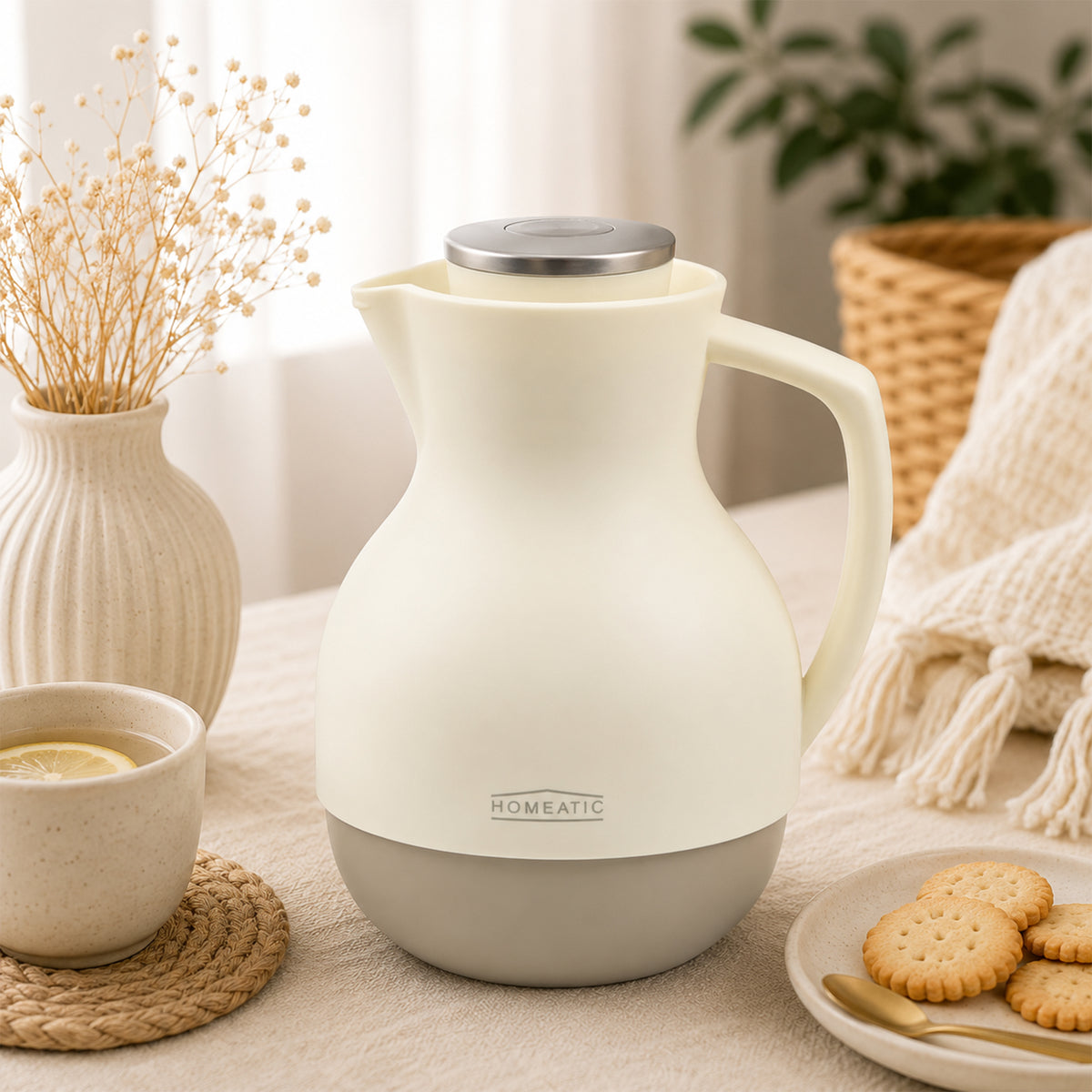 HOMEATIC GLASS VACUUM FLASK WHITE