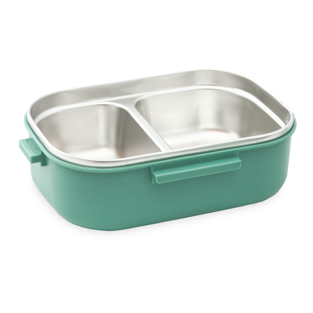HOMEATIC DUO BENTO STAINLESS STEEL GREEN LUNCH BOX WITH SPOON & FORK