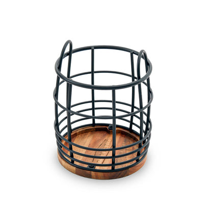 HOMEATIC INDUSTRIAL WIRE BLACK WOOD CUTLERY HOLDER