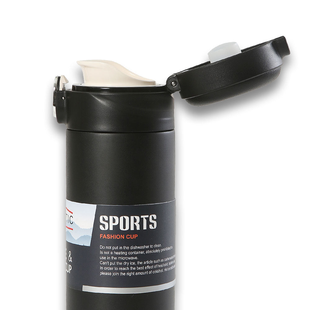 HOMEATIC LEISURE & SPORTS VACUUM FLASK - BLACK STEEL WATER BOTTLE 400 ML