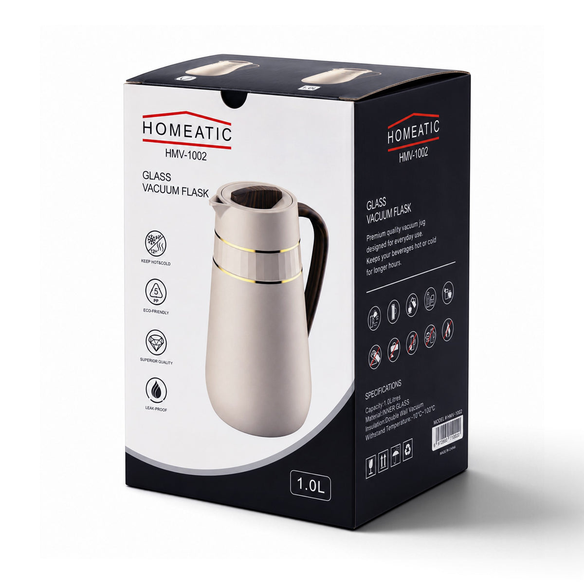 HOMEATIC GLASS VACUUM FLASK WHITE