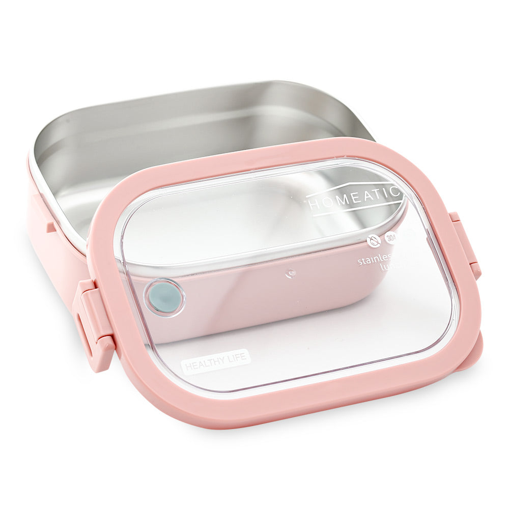 HOMEATIC LARGE BENTO STAINLESS STEEL PINK LUNCH BOX 1300ML