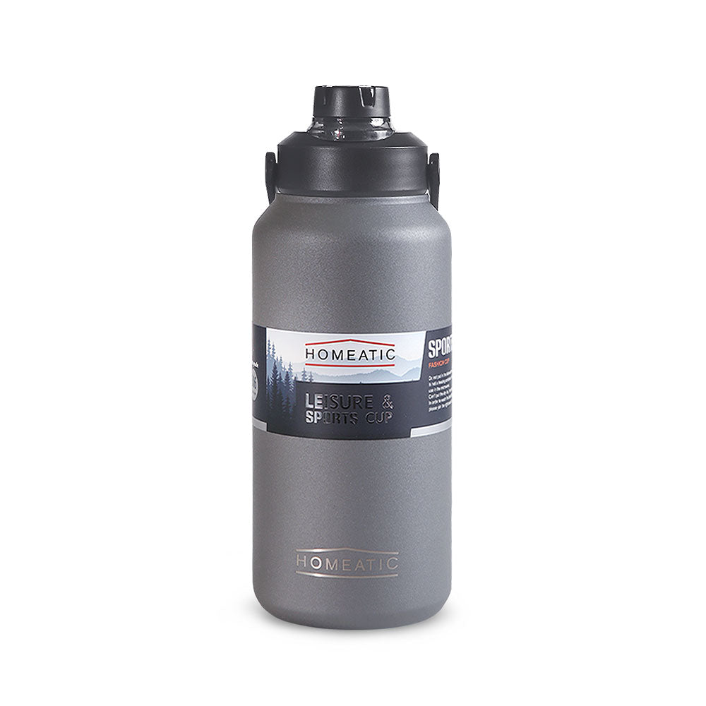 HOMEATIC LEISURE & SPORTS VACUUM FLASK GREY STEEL WATER BOTTLE 1300 ML