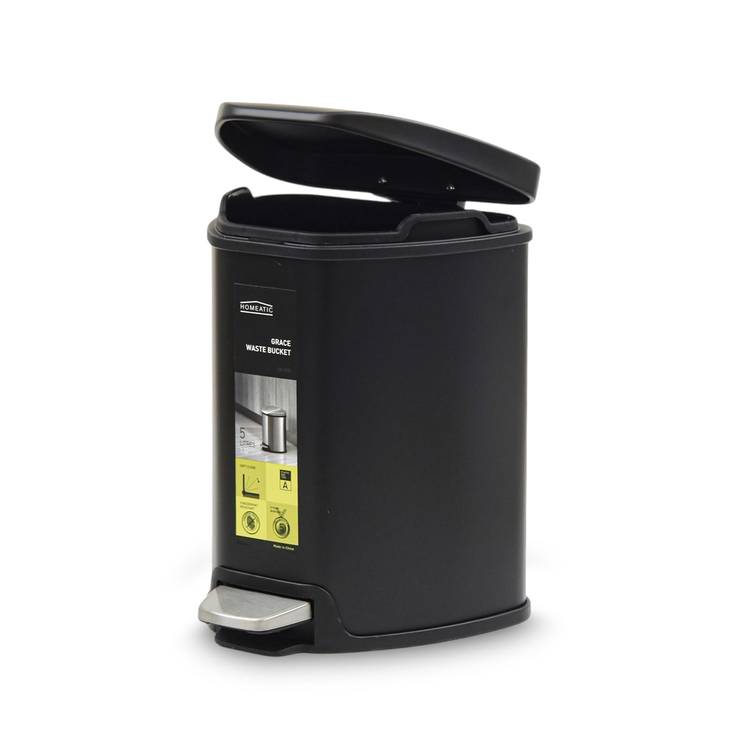 HOMEATIC PEDAL BIN SOFT CLOSE BLACK