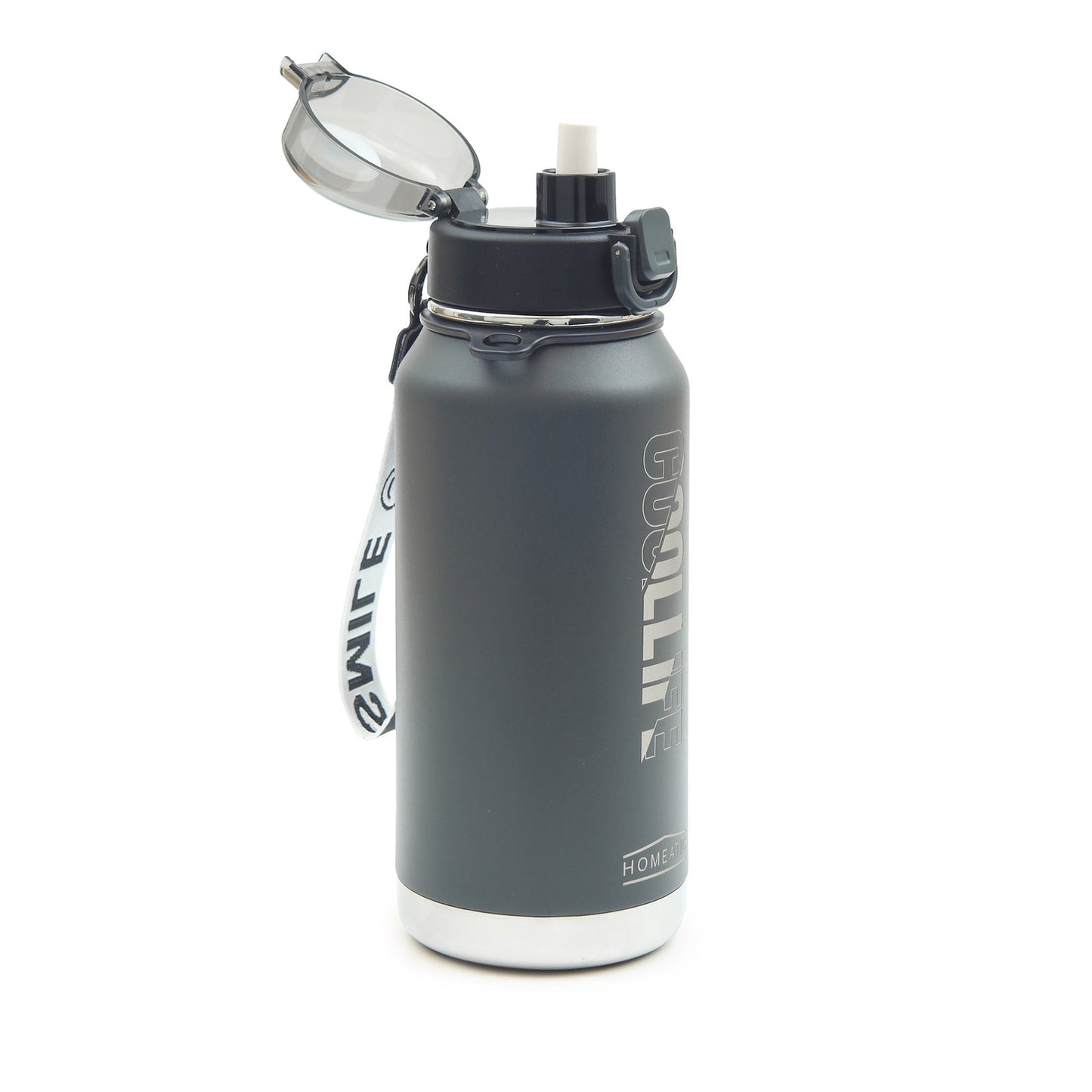 HOMEATIC VACUUM FLASK - GREY STEEL WATER BOTTLE 1100ML