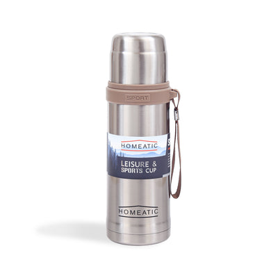 HOMEATIC VACUUM FLASK SILVER STEEL WATER BOTTLE 600 ML