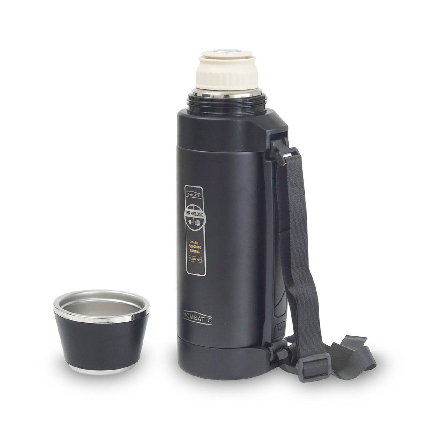 HOMEATIC STEEL VACUUM BLACK TRAVEL POT 1.5 LITRES