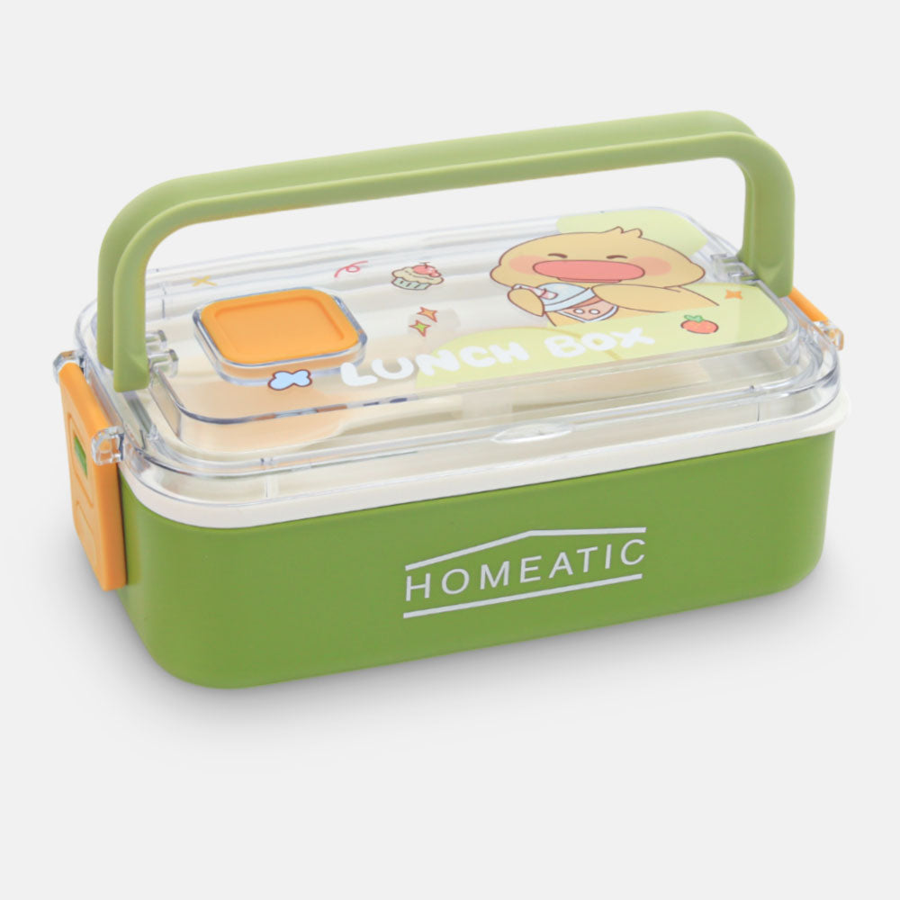 HOMEATIC KAWAI FRIENDS GREEN PLASTIC LUNCH BOX WITH CUTLERY 1LTR
