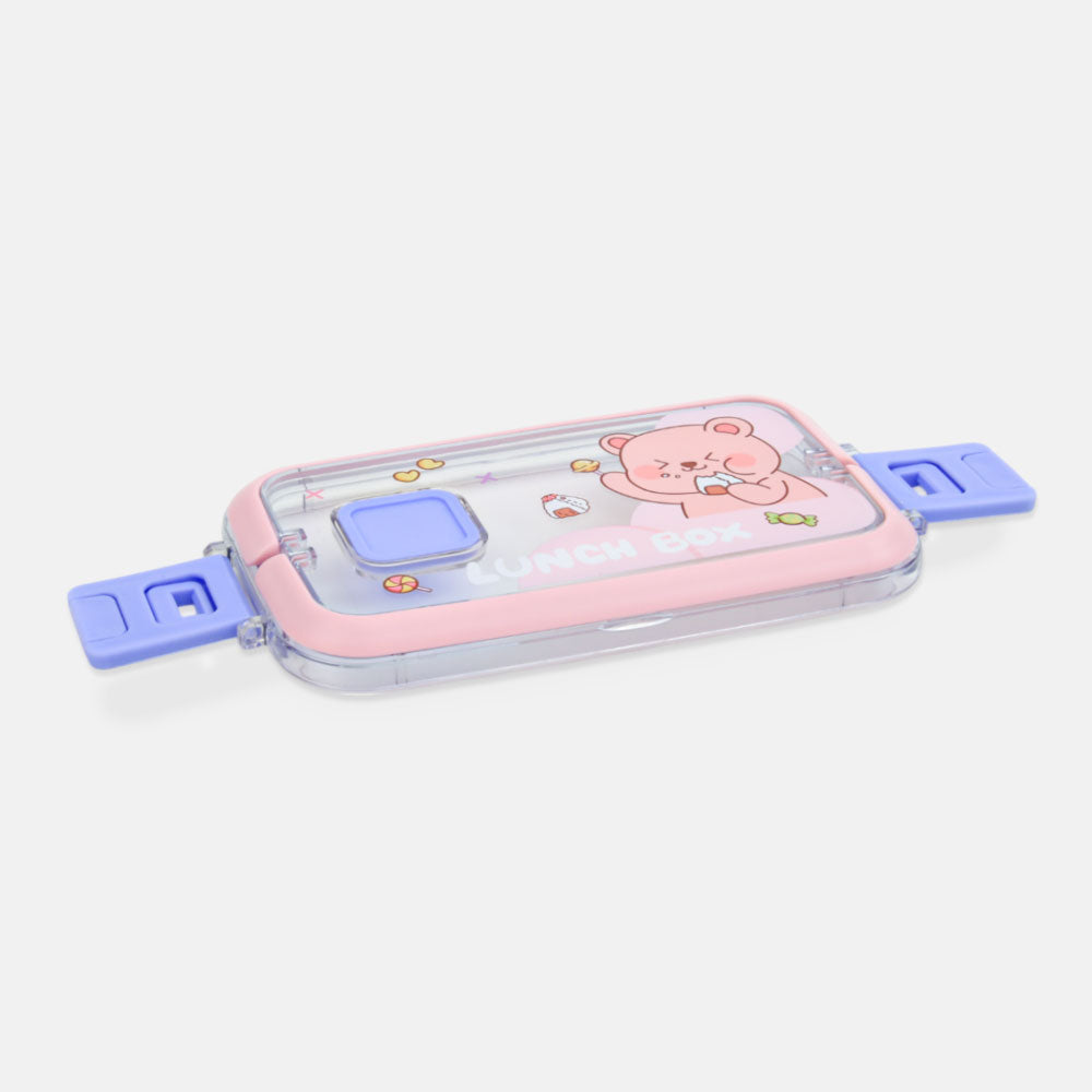 HOMEATIC KAWAI FRIENDS PINK PLASTIC LUNCH BOX WITH CUTLERY 1LTR