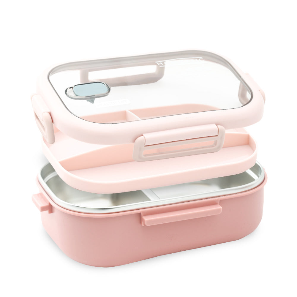 HOMEATIC DUO BENTO STAINLESS STEEL PINK LUNCH BOX WITH SPOON & FORK