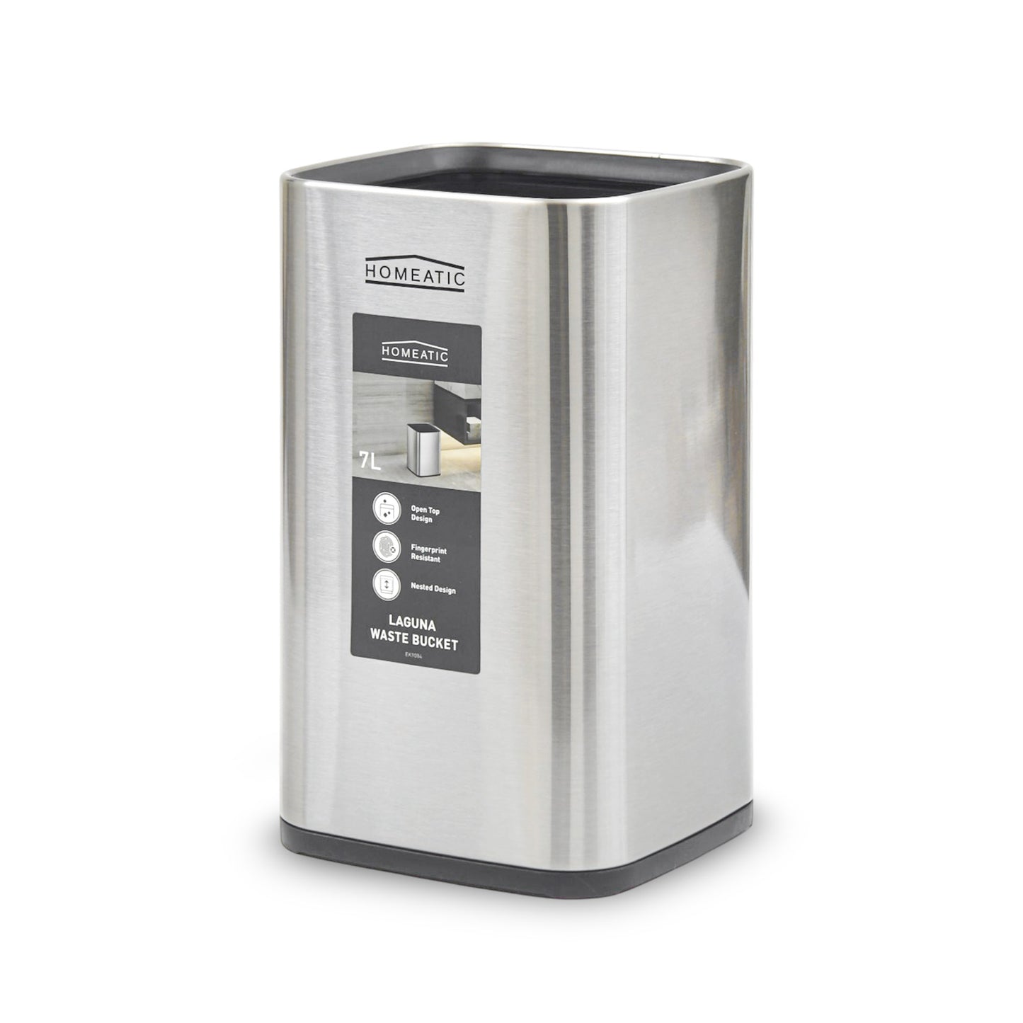 HOMEATIC LAGUNA OPEN TOP TRASH BIN 7 LITRE-SILVER