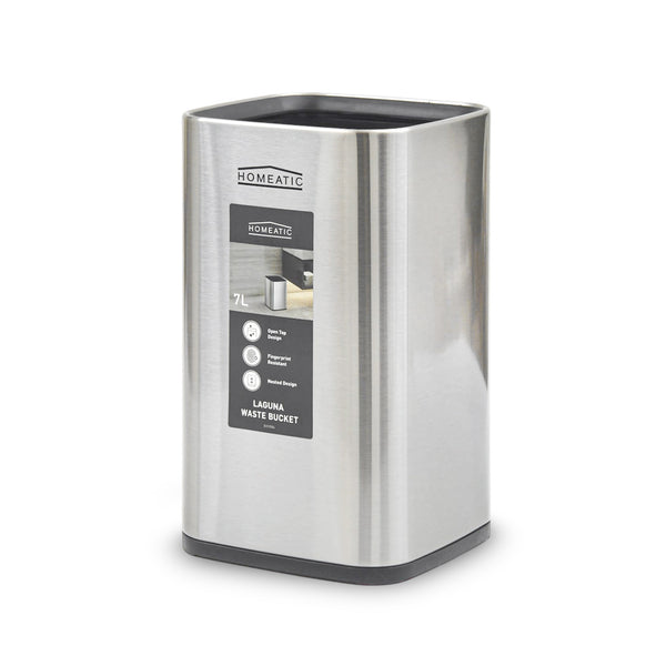 HOMEATIC LAGUNA OPEN TOP TRASH BIN 7 LITRE-SILVER