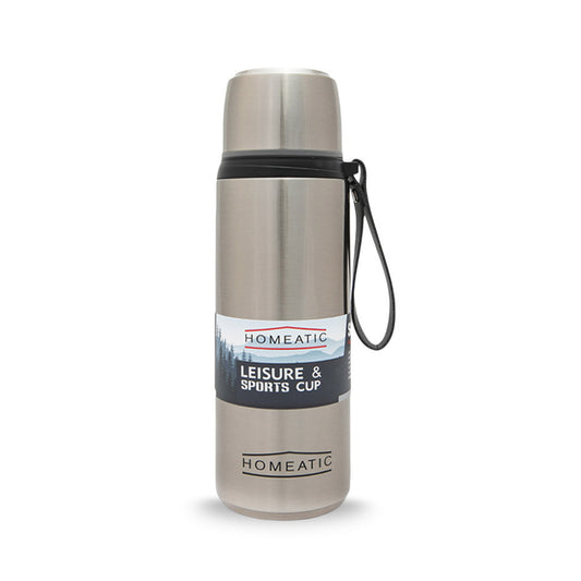HOMEATIC LEISURE & SPORTS VACUUM FLASK SILVER STEEL WATER BOTTLE 750 ML