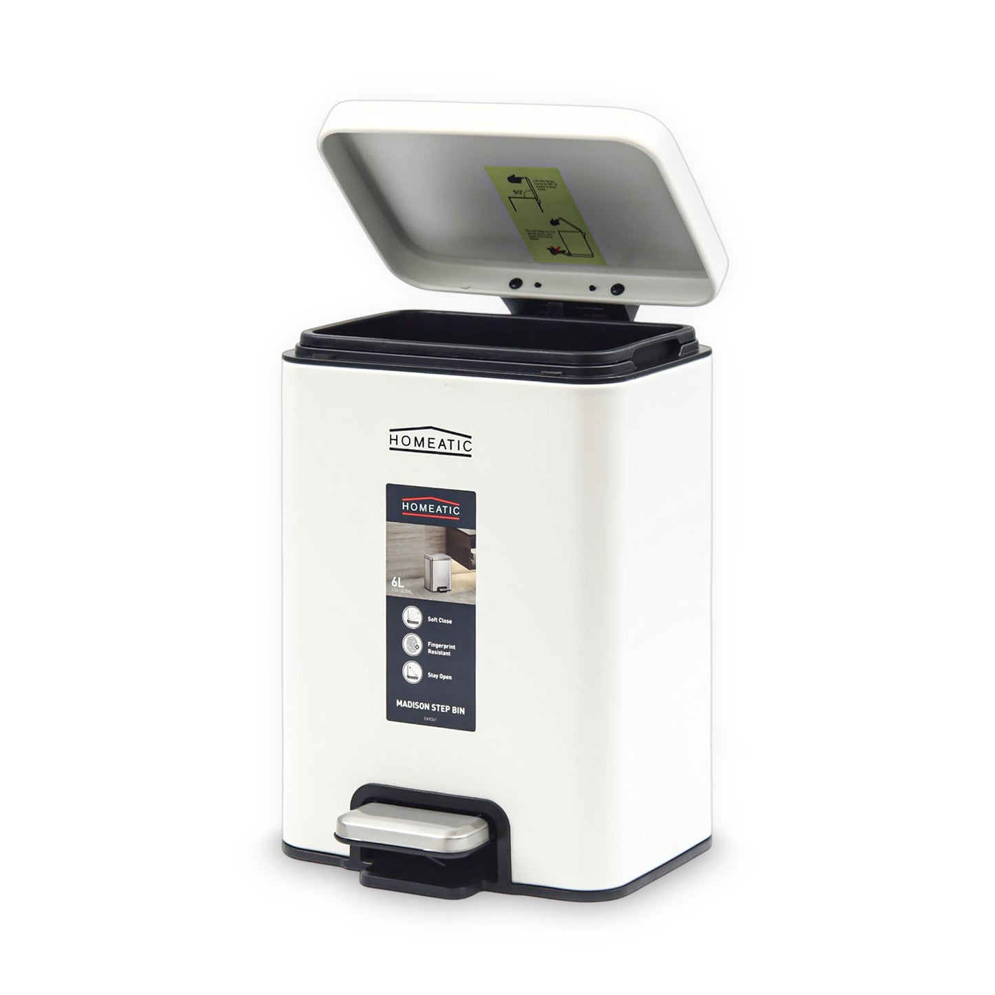 HOMEATIC STAINLES STEEL PEDAL BIN-WHITE