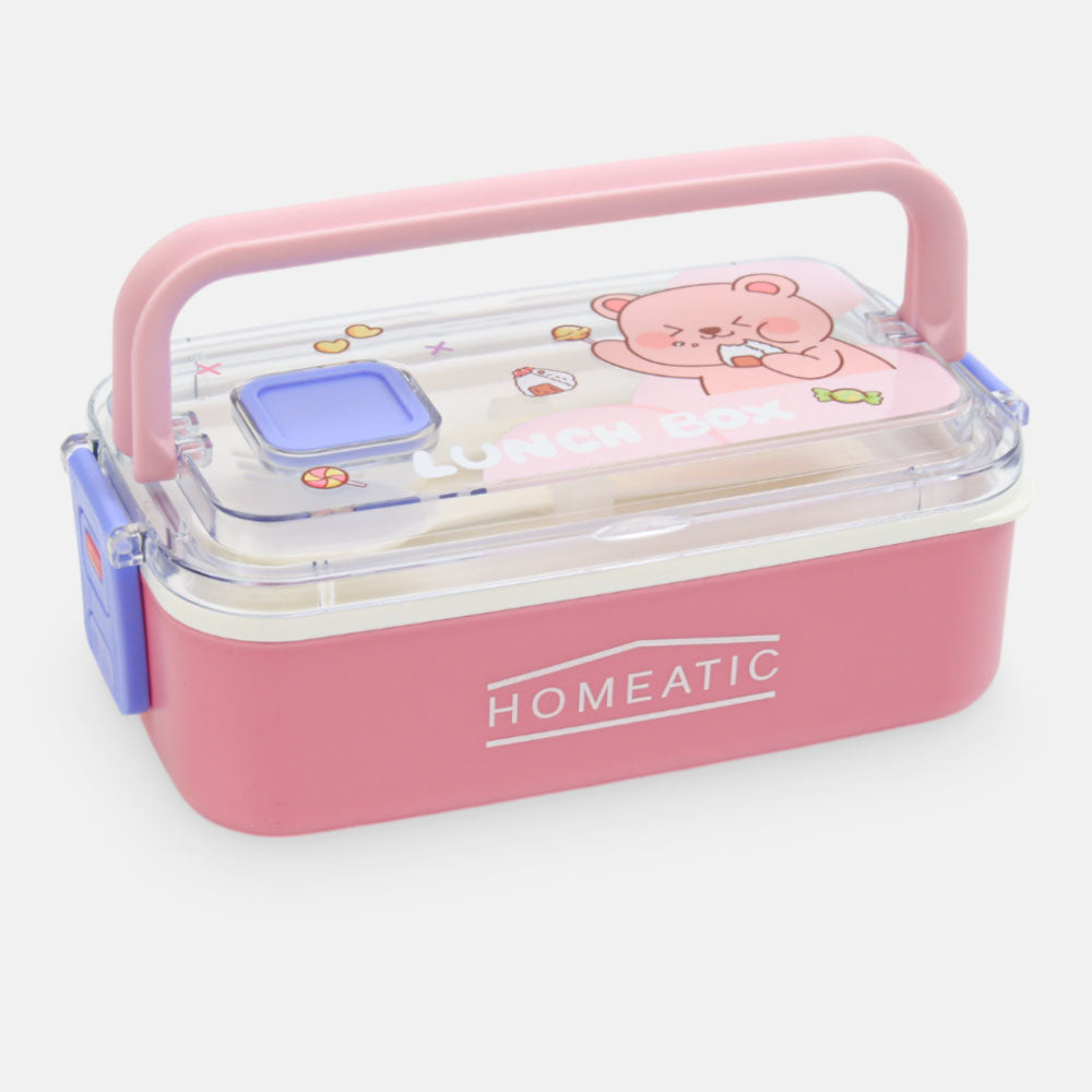 HOMEATIC KAWAI FRIENDS PINK PLASTIC LUNCH BOX WITH CUTLERY 1LTR