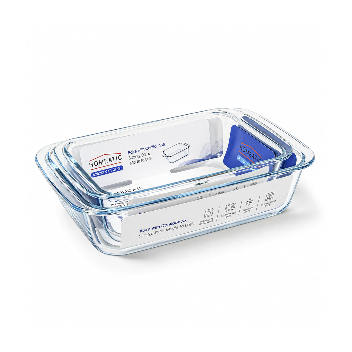 HOMEATIC BOROSILICATE GLASS BAKER 2 PEICE SET - 2.2 + 3.0L