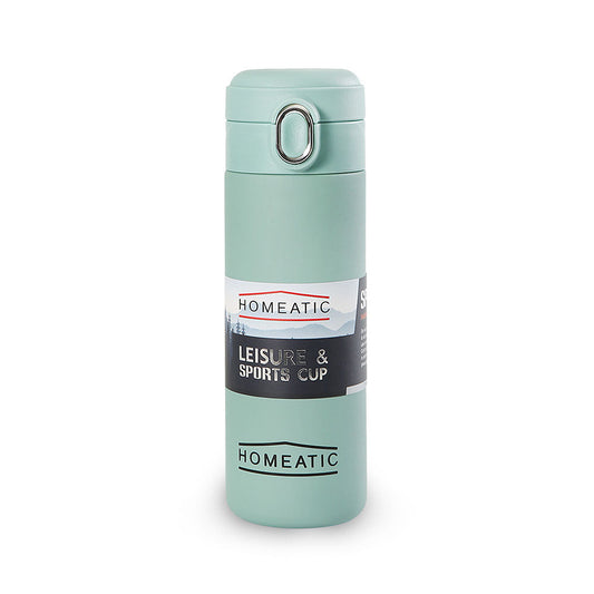 HOMEATIC LEISURE & SPORTS VACUUM FLASK - GREEN STEEL WATER BOTTLE 400 ML