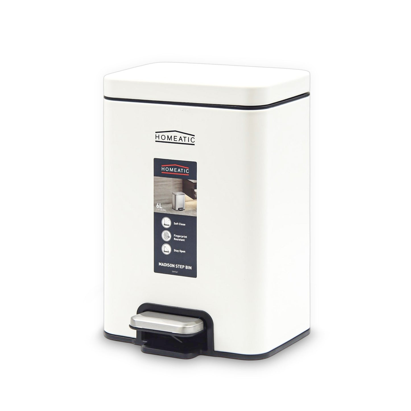 HOMEATIC STAINLES STEEL PEDAL BIN-WHITE