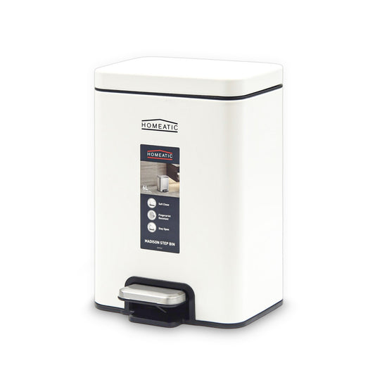 HOMEATIC STAINLESS STEEL PEDAL BIN-WHITE