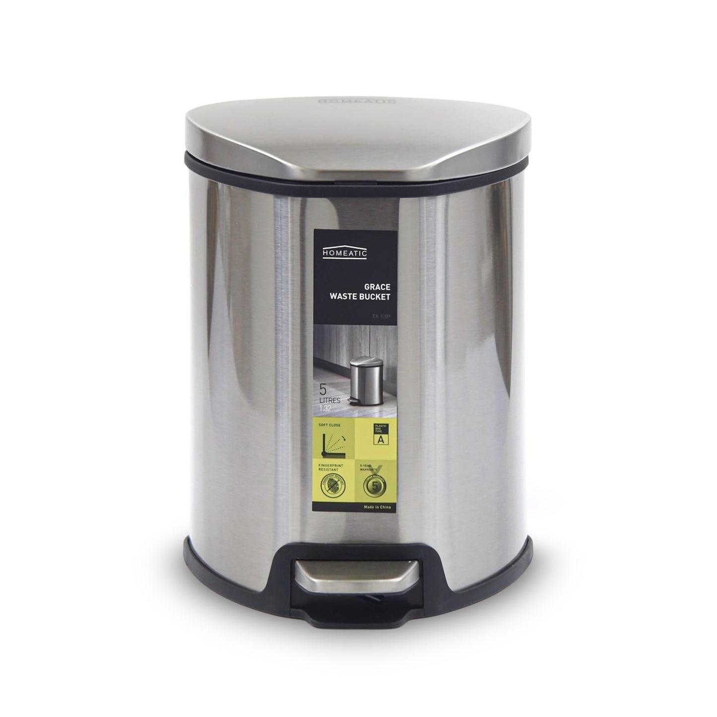 HOMEATIC PEDAL BIN SOFT CLOSE SILVER