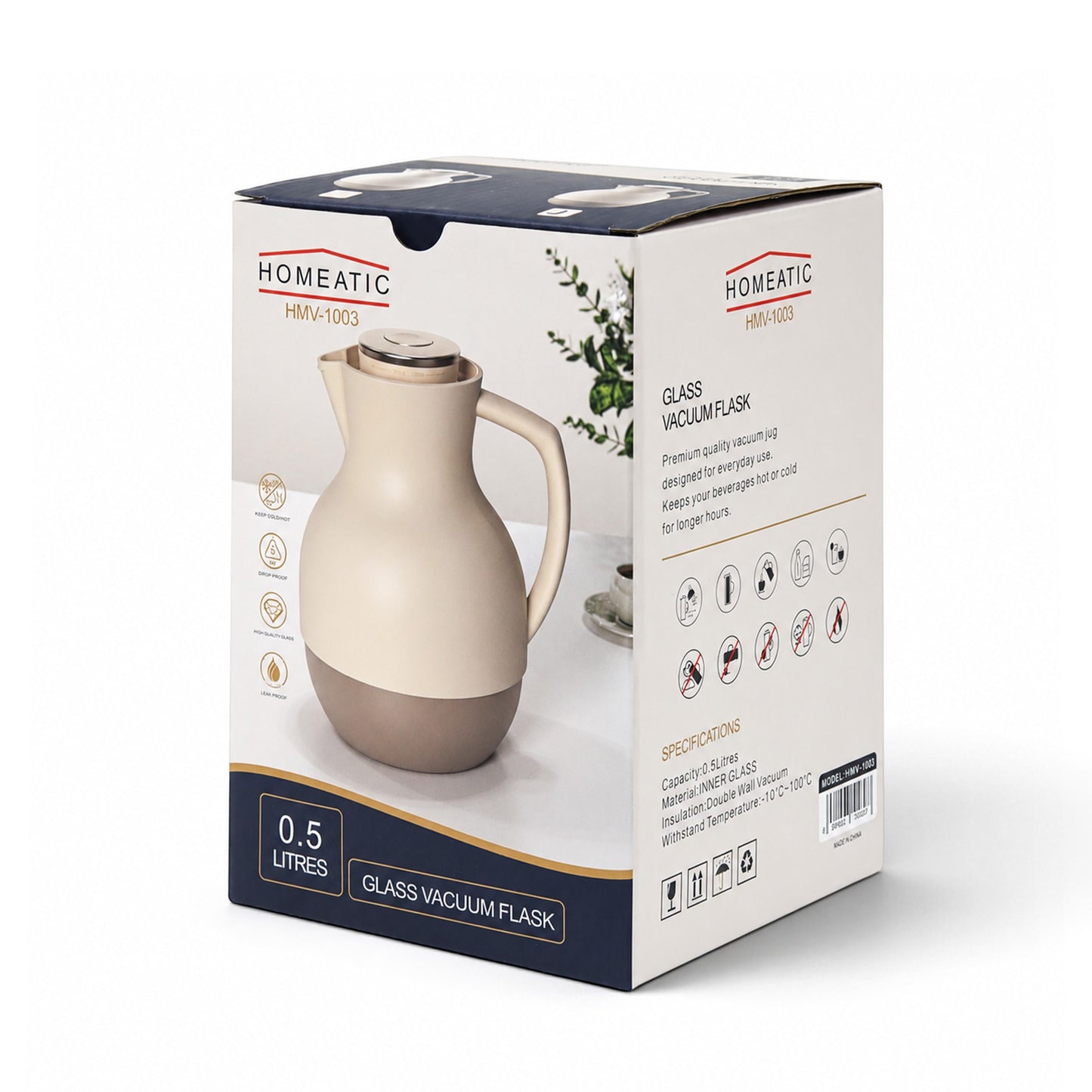 HOMEATIC GLASS VACUUM FLASK BEIGE