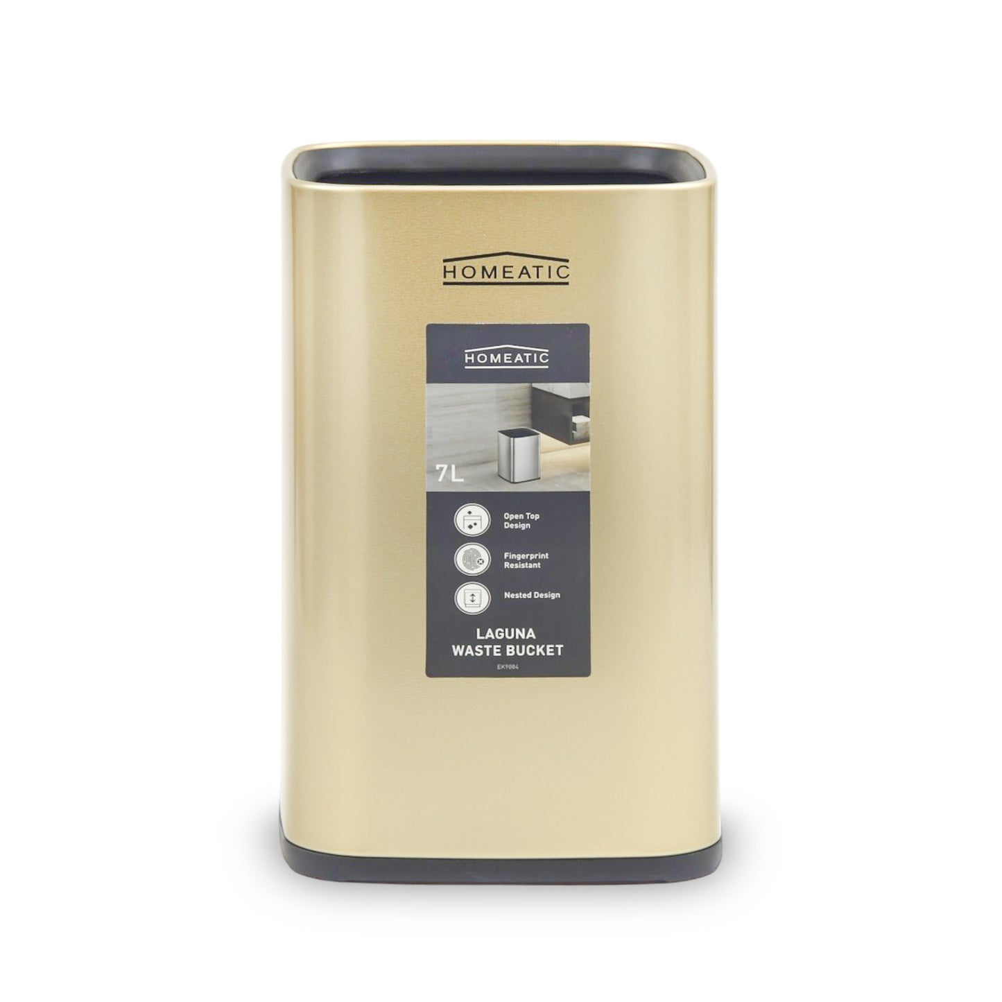 HOMEATIC LAGUNA OPEN TOP TRASH BIN 7 LITRE-GOLDEN