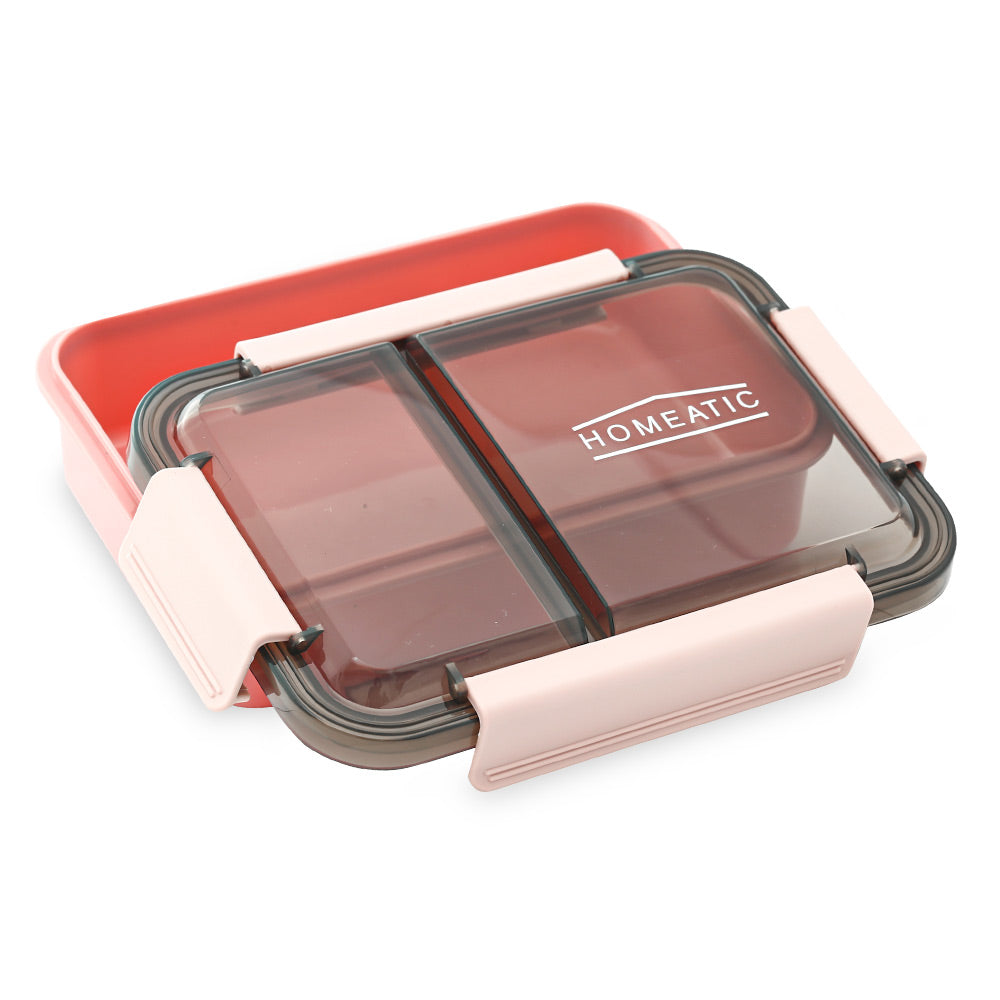 HOMEATIC MULTI-COMPARTMENT PINK STAINLESS STEEL LUNCH BOX 750ML
