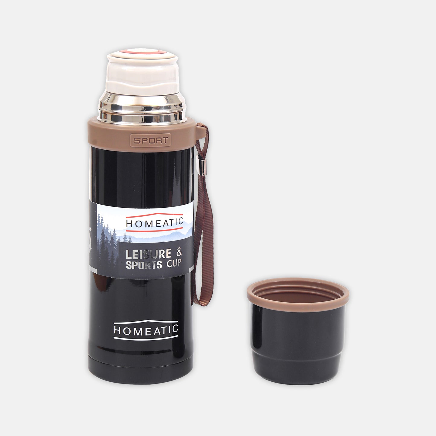 HOMEATIC VACUUM FLASK BLACK STEEL WATER BOTTLE 600 ML